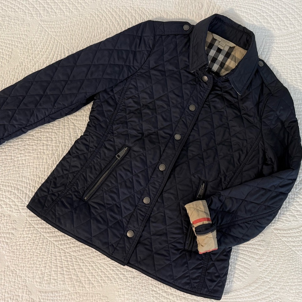 Burberry Brit Black and Cream Check Hip Length Fitted Thermo Jacket